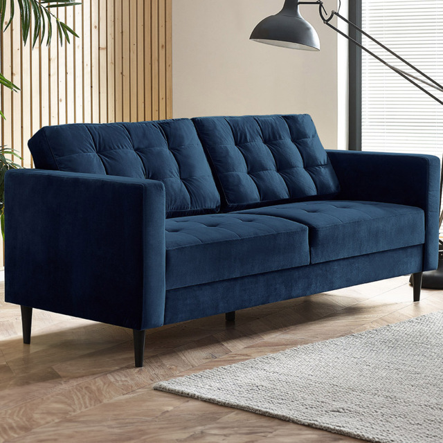 Furniturebox Josie 3 Seater Navy Blue Velvet Sofa - Wilko - image 1