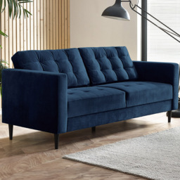 Furniturebox Josie 3 Seater Navy Blue Velvet Sofa - Wilko - thumbnail 1