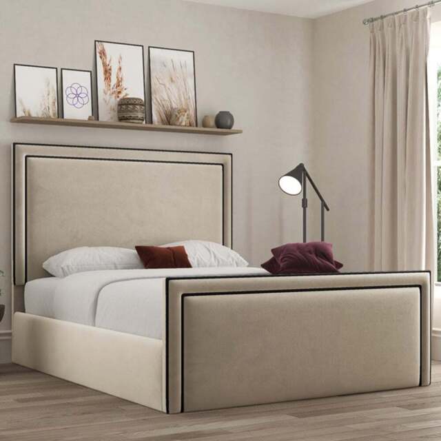 DS Living Verona King Size Plush Cream Piping Ottoman Bed - Wilko - image 1