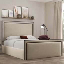 DS Living Verona King Size Plush Cream Piping Ottoman Bed - Wilko