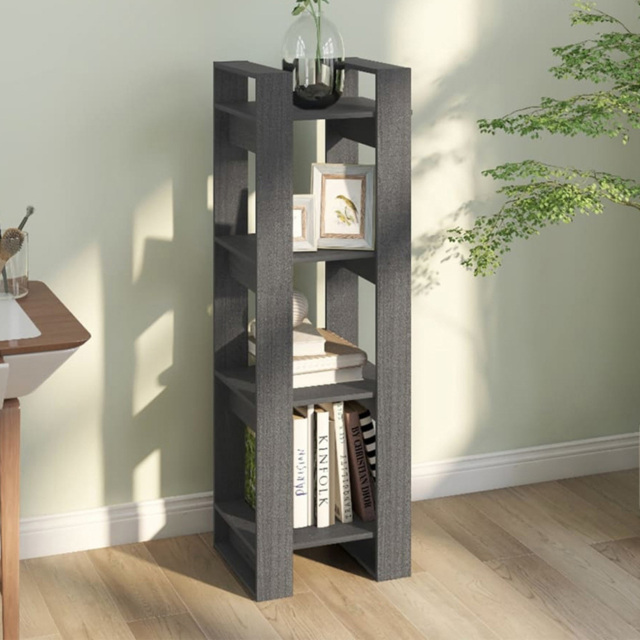 vidaXL 4 Shelf Grey Solid Pine Wood Bookcase - Size: 125 x 41 x 35cm - Wilko - image 1