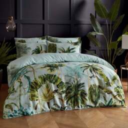 Paoletti Forsteriana King Size Multicolour Palms Duvet Cover Set - Green - Wilko