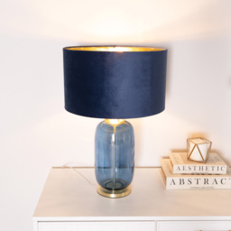 ValueLight Leigh Navy Velvet and Gold Inner Shade Navy Blue and Gold Glass LED Table Lamp - Size: 52.5 x 45 x 45cm - ValueLights - Wilko - thumbnail 4