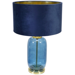 ValueLight Leigh Navy Velvet and Gold Inner Shade Navy Blue and Gold Glass LED Table Lamp - Size: 52.5 x 45 x 45cm - ValueLights - Wilko