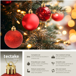 tectake Red Shatterproof Christmas Baubles 24 Pack - Size: 4 x 4 x 4cm - Wilko - thumbnail 7