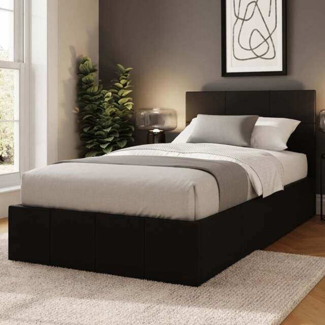GFW Single Black Faux Leather Side Lift Ottoman Bed with Bonnell Mattress - Wilko - image 1