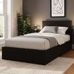 GFW Single Black Faux Leather Side Lift Ottoman Bed with Bonnell Mattress - Wilko