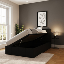 GFW Single Black Faux Leather Side Lift Ottoman Bed with Bonnell Mattress - Wilko - thumbnail 7