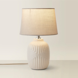 ValueLights Harrison Tapered Shade Grey Geo Ribbed Pattern Gloss Small LED Table Lamp - Size: 28.5 x 18 x 18cm - Wilko - thumbnail 6