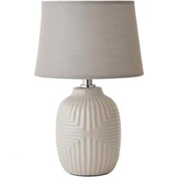 ValueLights Harrison Tapered Shade Grey Geo Ribbed Pattern Gloss Small LED Table Lamp - Size: 28.5 x 18 x 18cm - Wilko