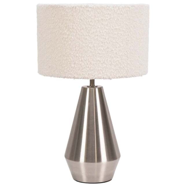 ValueLights Jax Cream Boucle Shade Brushed Chrome Touch LED Table Lamp - Size: 41 x 25 x 25cm - Silver - Wilko - image 1