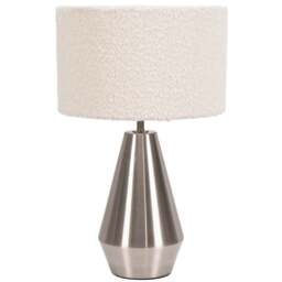 ValueLights Jax Cream Boucle Shade Brushed Chrome Touch LED Table Lamp - Size: 41 x 25 x 25cm - Silver - Wilko
