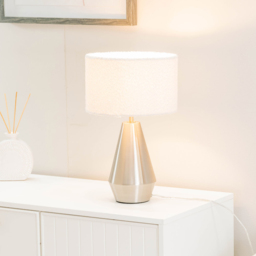 ValueLights Jax Cream Boucle Shade Brushed Chrome Touch LED Table Lamp - Size: 41 x 25 x 25cm - Silver - Wilko - thumbnail 3