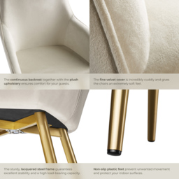 tectake Marilyn Set of 8 Cream and Gold Velvet Look Padded Accent Chairs - Size: Single - Wilko - thumbnail 6
