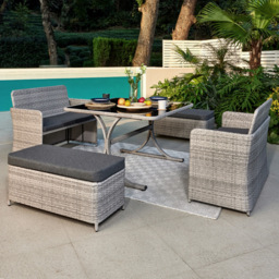 Home Detail Trinity PE Rattan 8 Seater Dining Set with Benches Dark Grey - Size: 6 Seater - Wilko - thumbnail 1