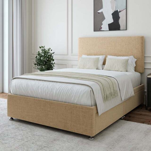 Bedmaster Double Cream Linen 4 Drawer Divan Base with Valencia Headboard - Wilko - image 1