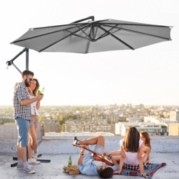 Living and Home Light Grey Crank and Tilt Parasol with Cross and Fillable Base 3m - Wilko - thumbnail 3