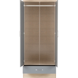 Seconique Nevada 2 Door Single Drawer Grey Gloss and Light Oak Effect Mirror Wardrobe - Size: 2 Door, Single Drawer - Wilko - thumbnail 5