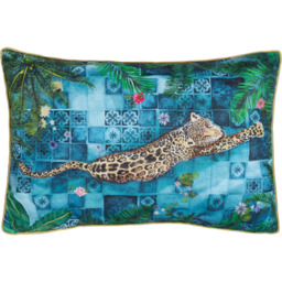 Paoletti Majorelle Blue Leopard Piped Polyester Filled Outdoor Cushion 40 x 60cm - Wilko - thumbnail 1