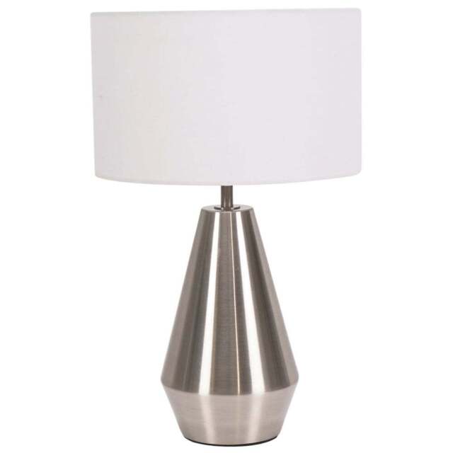 ValueLights Jax White Shade Brushed Chrome Touch LED Table Lamp - Size: 41 x 25 x 25cm - Silver - Wilko - image 1