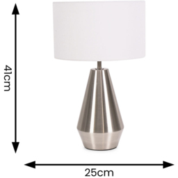 ValueLights Jax White Shade Brushed Chrome Touch LED Table Lamp - Size: 41 x 25 x 25cm - Silver - Wilko - thumbnail 7