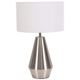 ValueLights Jax White Shade Brushed Chrome Touch LED Table Lamp - Size: 41 x 25 x 25cm - Silver - Wilko
