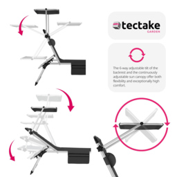 tectake Aurelie Black Foldable and Adjustable Sun Lounger with Headrest - Size: 33.5 x 60 x 218cm - Wilko - thumbnail 7