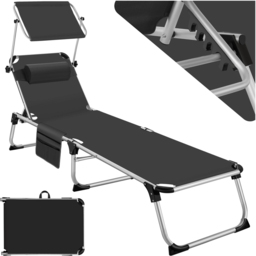 tectake Aurelie Black Foldable and Adjustable Sun Lounger with Headrest - Size: 33.5 x 60 x 218cm - Wilko - thumbnail 3