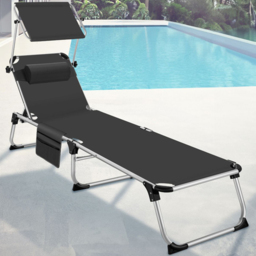 tectake Aurelie Black Foldable and Adjustable Sun Lounger with Headrest - Size: 33.5 x 60 x 218cm - Wilko - thumbnail 1