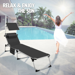 tectake Aurelie Black Foldable and Adjustable Sun Lounger with Headrest - Size: 33.5 x 60 x 218cm - Wilko - thumbnail 4