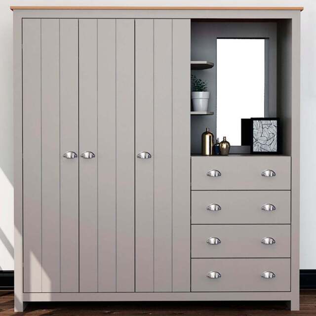 Lexington 3 Door 4 Drawer Grey Combination Wardrobe - Size: 3 Door, 4 Drawer - Wilko - image 1