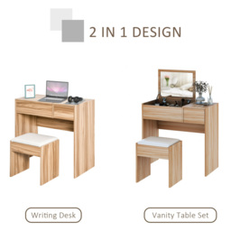 Portland Single Drawer Wood Grain Chipboard Dressing Table Set with Mirror - Size: 80 x 40 x 79cm - Brown - Wilko - thumbnail 7