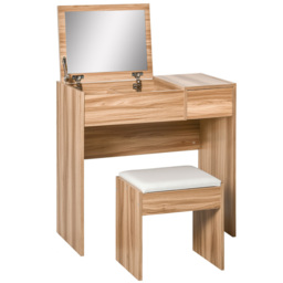 Portland Single Drawer Wood Grain Chipboard Dressing Table Set with Mirror - Size: 80 x 40 x 79cm - Brown - Wilko - thumbnail 3