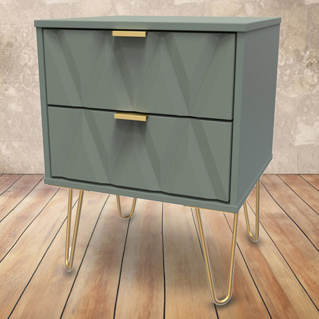 Crowndale Diamond 2 Drawer Reed Green Bedside Table - Wilko - image 1
