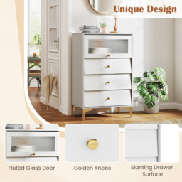 Costway 3 Drawer Single Door 3/4 Drawer Dresser Cabinet - Grey - Wilko - thumbnail 6