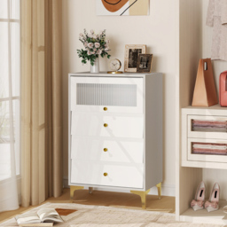 Costway 3 Drawer Single Door 3/4 Drawer Dresser Cabinet - Grey - Wilko - thumbnail 4