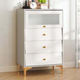 Costway 3 Drawer Single Door 3/4 Drawer Dresser Cabinet - Grey - Wilko