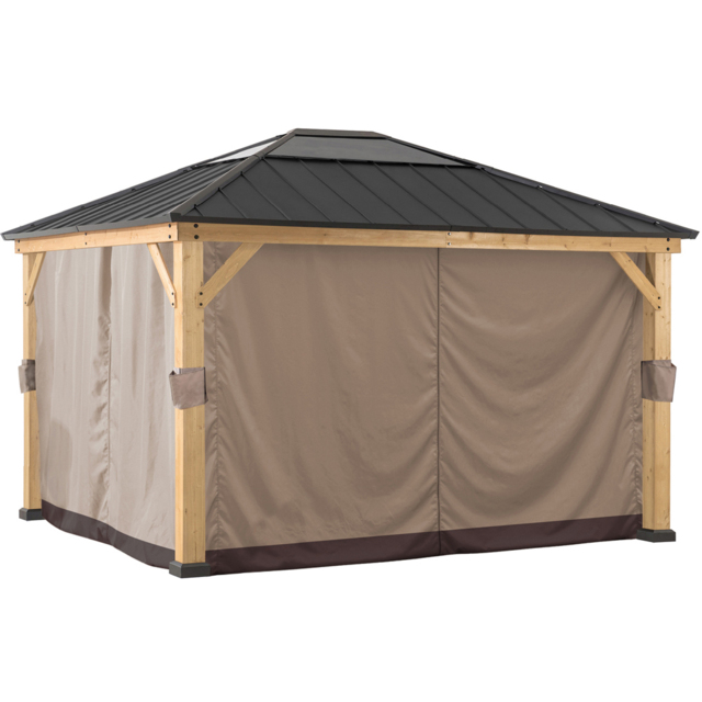 Sunjoy 3.9 x 4.5m Khaki Accessory Curtain for Cedar Wood Gazebo (Gazebo Not Include) - Size: 216 x 338.5 x 396.5cm - Brown - Wilko - image 1