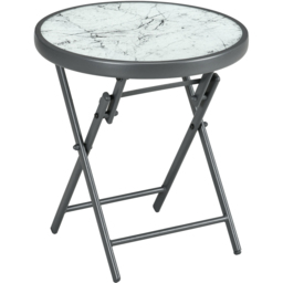 Outsunny White Marble Glass Top Round Foldable Garden Table - Size: 45 x 45 x 50cm - Wilko - thumbnail 3