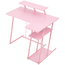 Living and Home Pink L-Shaped Gaming Desk with Monitor Stand and Shelf - Size: 91 x 99.5 x 65.5cm - Cream - Wilko - thumbnail 3