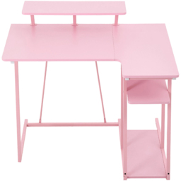 Living and Home Pink L-Shaped Gaming Desk with Monitor Stand and Shelf - Size: 91 x 99.5 x 65.5cm - Cream - Wilko - thumbnail 4