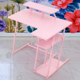 Living and Home Pink L-Shaped Gaming Desk with Monitor Stand and Shelf - Size: 91 x 99.5 x 65.5cm - Cream - Wilko - thumbnail 1