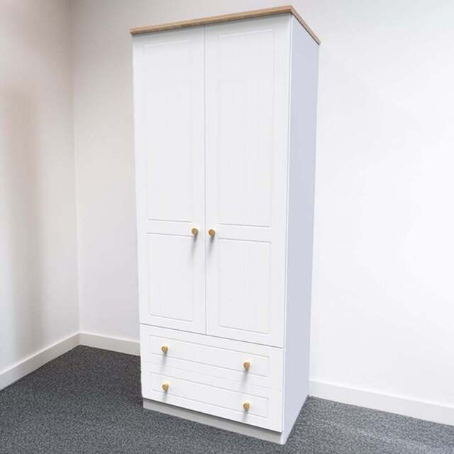 Crowndale Warwick 2 Door 2 Drawer White Ash and Oak Double Wardrobe - Size: 2 Door, 2 Drawer - Wilko - image 1