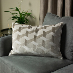 Paoletti Delano Ivory and Taupe Velvet Jacquard Cushion - Size: 60 x 40cm - Multi - Wilko - thumbnail 3