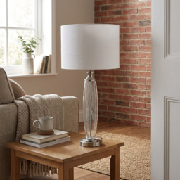 Lavina White and Chrome Glass Table Lamp - Clear - Wilko - thumbnail 7