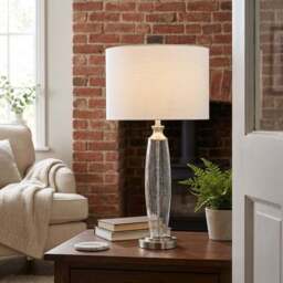 Lavina White and Chrome Glass Table Lamp - Clear - Wilko - thumbnail 4