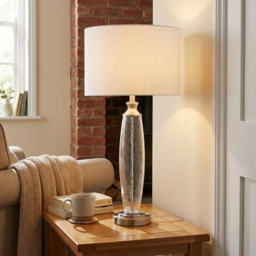Lavina White and Chrome Glass Table Lamp - Clear - Wilko - thumbnail 6