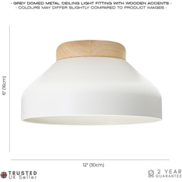 Happy Homewares Muted Dove Grey Contemporary Scandinavian Designed Semi-Flush Ceiling Light - Size: 18 x 30 x 30cm - Wilko - thumbnail 6