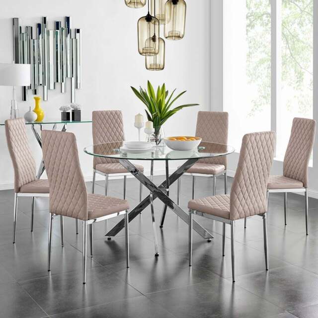 Furniturebox Arona Valera 6 Seater Round Dining Set Cappuccino and Chrome - Brown - Wilko - image 1