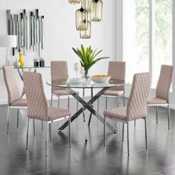 Furniturebox Arona Valera 6 Seater Round Dining Set Cappuccino and Chrome - Brown - Wilko - thumbnail 1